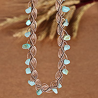 Amazonite macrame charm necklace, 'Paradisiacal Triumph' - Cotton and Amazonite Macrame Charm Necklace from Armenia