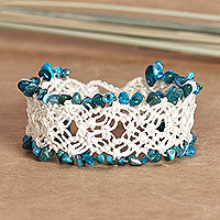 Apatite macrame beaded bracelet, 'Creative Aura' - Handcrafted Apatite Macrame Beaded Bracelet from Armenia