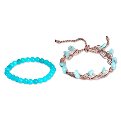 Amazonite and apatite beaded bracelets, 'Paradisiacal Victory' (set of 2) - Set of 2 Handcrafted Amazonite and Apatite Beaded Bracelets