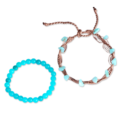 Amazonite and apatite beaded bracelets, 'Paradisiacal Victory' (set of 2) - Set of 2 Handcrafted Amazonite and Apatite Beaded Bracelets