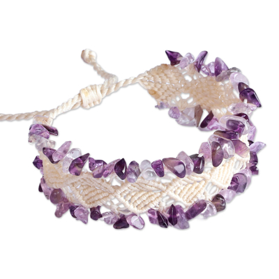 Amethyst macrame beaded bracelet, 'Wise Dreams' - Handwoven Cotton and Amethyst Macrame Beaded Bracelet