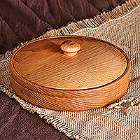 Wood decorative box, 'Sylvan Treasure' - Polished Round Brown Beechwood Decorative Box with Lid