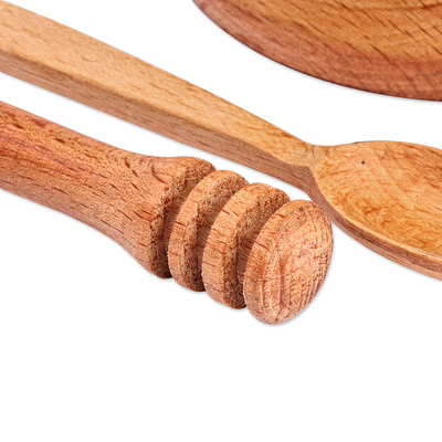 Juego de cuencos para condimentos de madera (4 piezas) - Juego de cuencos y utensilios para servir de madera de haya marrón (4 piezas)