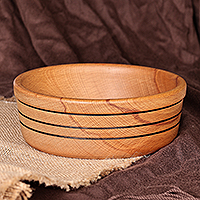 Wood serving bowl, 'Striped Delight' - Hand-Carved Striped Beechwood Serving Bowl in Brown