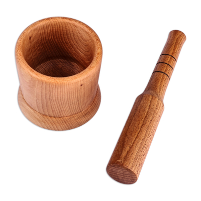 Mortero y mano de madera - Mortero y maja de madera de haya tallada a mano de Armenia