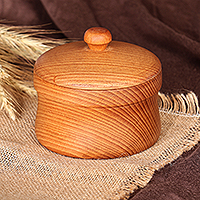 Azucarero de madera, 'Sweet Delight' - Azucarero de madera de haya marrón natural tallado a mano