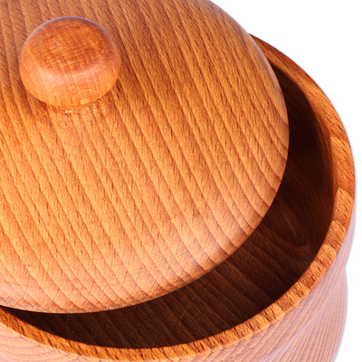 Wood sugar bowl, 'Sweet Delight' - Hand-Carved Natural Brown Beechwood Sugar Bowl