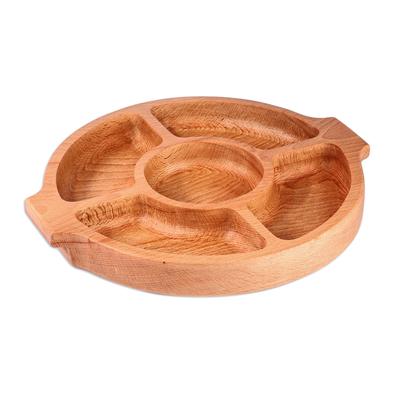 Wood appetizer platter, 'Delicacies From the Woods' - Hand-Carved Brown Beechwood Appetizer Platter from Armenia