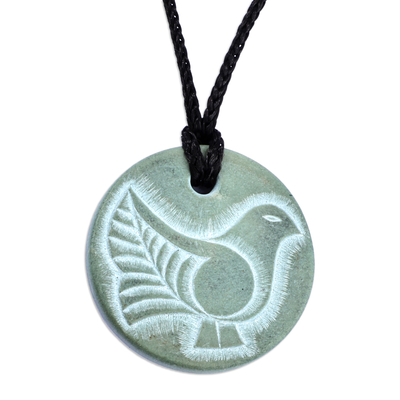 Collar colgante de piedra - Collar con colgante de piedra verde con temática de paloma de Armenia