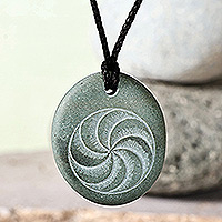 Stone pendant necklace, 'My Eternity' - Oval Green Stone Pendant Necklace from Armenia