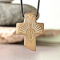 Stone pendant necklace, 'Faith and Courage' - Traditional Stone Cross Pendant Necklace from Armenia