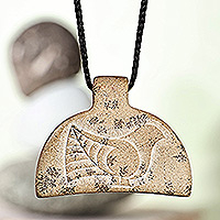Stone pendant necklace, 'Proud Peace' - Dove-Themed Stone Daghdghan Pendant Necklace from Armenia