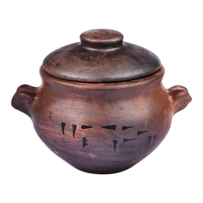 Terracotta decorative jar, 'Bezoar Goat' - Terracotta Decorative Jar and Lid with Bezoar Goat Motif