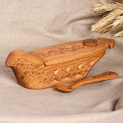 Cuenco de madera para condimentos - Cuenco para condimentos de madera de haya tradicional pulido con temática de pájaros