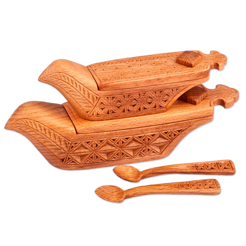 Set of 2 Hand-Carved Bird-Shaped Beechwood Condiment Bowls - Sylvan ...