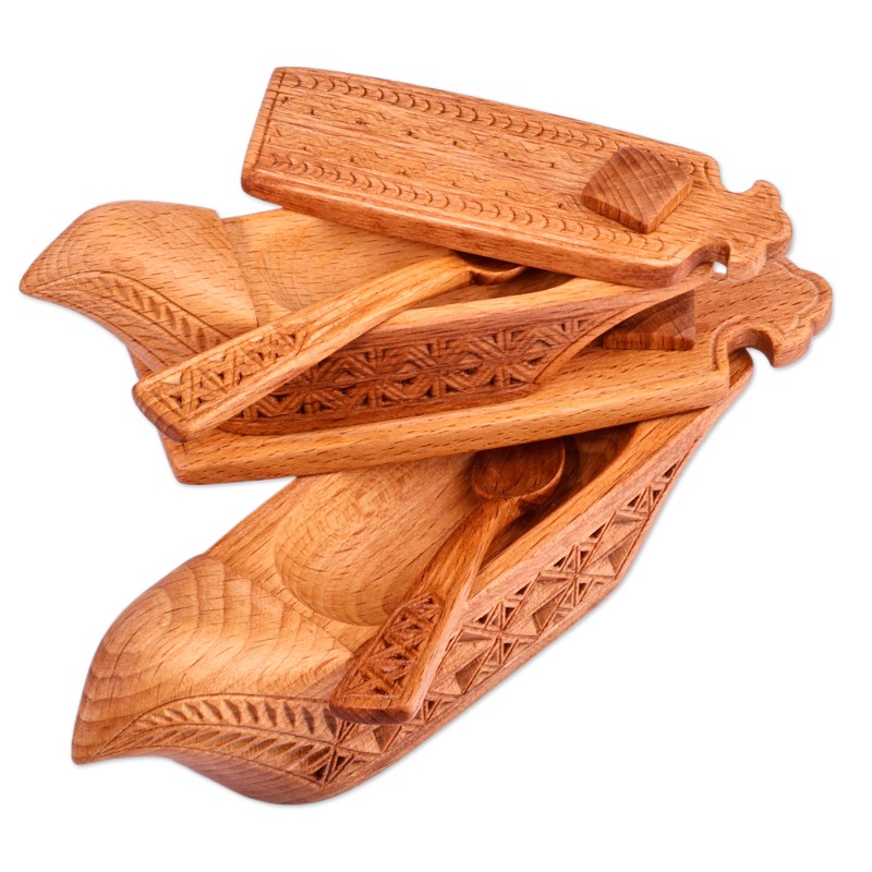 Set of 2 Hand-Carved Bird-Shaped Beechwood Condiment Bowls - Sylvan ...