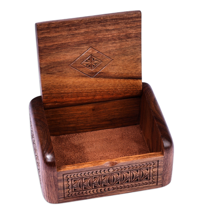 Joyero de madera - Joyero de madera pulida tallada a mano con motivos armenios