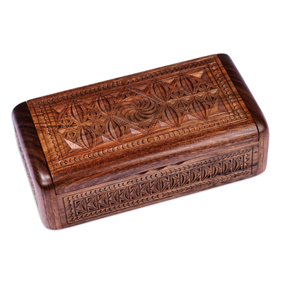Wood jewelry box, 'Armenian Gems' - Hand-Carved Rectangular Wood Jewelry Box with Armenian Motif
