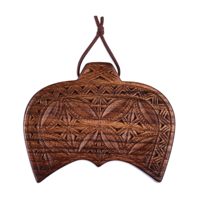 Wood wall decor, 'Double Amulet' - Geometric-Patterned Walnut Wood Daghdghan Wall Decor