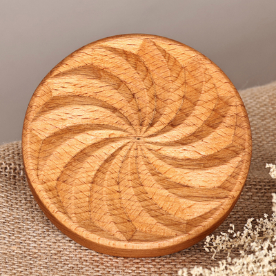 Prensa de galletas de madera - Prensa para galletas de madera de haya, redonda, tallada a mano y con estampado de remolinos