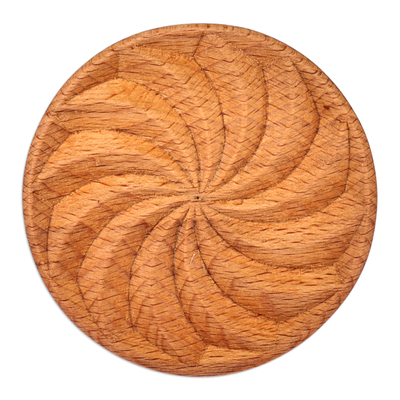 Wood cookie press, 'Sweetly Hypnotic' - Hand-Carved Round Swirl-Patterned Beechwood Cookie Press