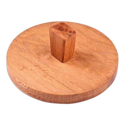 Wood cookie press, 'Sweetly Geometric' - Hand-Carved Round Geometric Beechwood Cookie Press