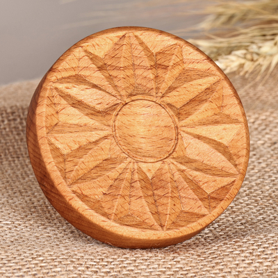 Prensa de galletas de madera - Prensa para galletas de madera de haya, redonda, tallada a mano y con estampado de girasoles