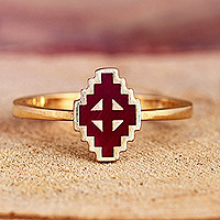 Gold-plated cocktail ring, 'Vishap Call' - Painted Burgundy 18k Gold-Plated Vishap Cocktail Ring