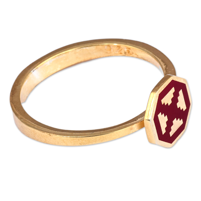 Gold-plated cocktail ring, 'This Brave Eternity' - Polished Geometric Burgundy 18k Gold-Plated Cocktail Ring