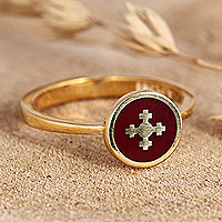 Gold-plated cocktail ring, 'Marash Signal' - Painted Burgundy 18k Gold-Plated Marash Cocktail Ring