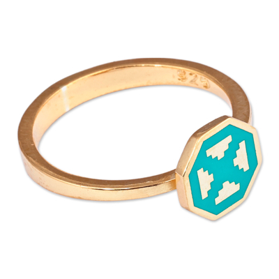 Gold-plated cocktail ring, 'This Eternity' - Polished Geometric Turquoise 18k Gold-Plated Cocktail Ring