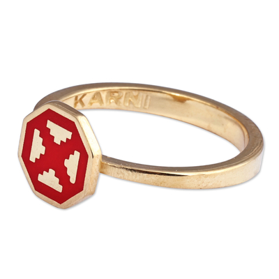 Gold-plated cocktail ring, 'This Passionate Eternity' - Polished Geometric Red 18k Gold-Plated Cocktail Ring
