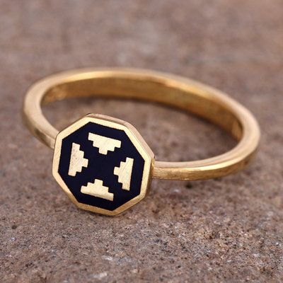 Gold-plated cocktail ring, 'This Magical Eternity' - Polished Geometric Navy 18k Gold-Plated Cocktail Ring