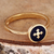 Gold-plated ring, 'Marash Magic' - Hand-Painted Navy 18k Gold-Plated Marash Cocktail Ring