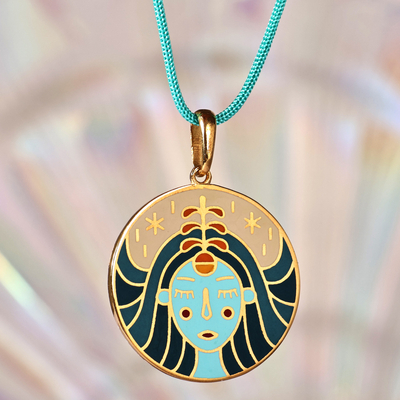 Gold-plated enamel pendant necklace, 'The Virgo Emblem' - Painted 18k Gold-Plated Virgo Enamel Pendant Necklace