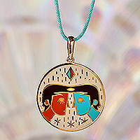 Gold-plated enamel pendant necklace, 'The Gemini Emblem' - Painted 18k Gold-Plated Gemini Enamel Pendant Necklace