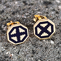 Gold-plated stud earrings, 'This Magical Eternity' - Polished Geometric Navy 18k Gold-Plated Stud Earrings