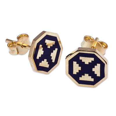Gold-plated stud earrings, 'This Magical Eternity' - Polished Geometric Navy 18k Gold-Plated Stud Earrings