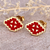 Pendientes de botón chapados en oro - Pendientes vishap chapados en oro de 18k rojos pintados a mano