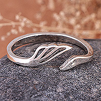 Sterling silver wrap ring, 'Celestial Dimension' - High-Polished Wing-Themed Sterling Silver Wrap Ring