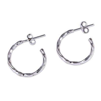 Sterling silver half-hoop earrings, 'Chic Torsade' - Polished Sterling Silver Torsade Half-Hoop Earrings