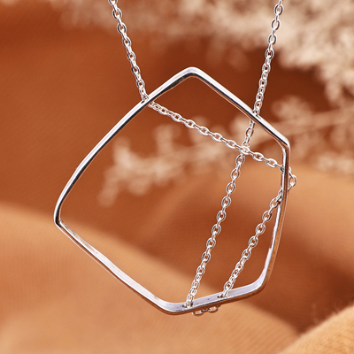 Sterling silver pendant necklace, 'New Universe' - Modern Geometric Polished Sterling Silver Pendant Necklace