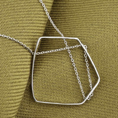 Sterling silver pendant necklace, 'New Universe' - Modern Geometric Polished Sterling Silver Pendant Necklace