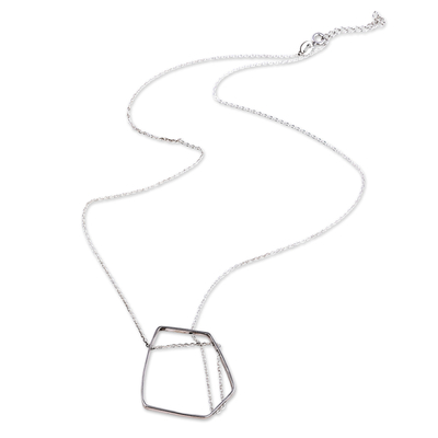 Collar colgante de plata esterlina - Collar con colgante geométrico moderno de plata de ley pulida