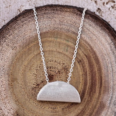 Sterling silver pendant necklace, 'Avant-Garde Embrace' - Modern Polished Semicircle Sterling Silver Pendant Necklace