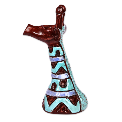 Escultura de cerámica - Escultura de jirafa ondulada de cerámica violeta y azul de Armenia