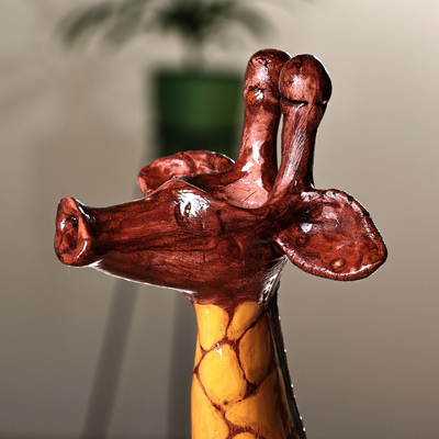 Ceramic sculpture, 'Joyous Giraffe' - Yellow and Brown Ceramic Giraffe Sculpture from Armenia