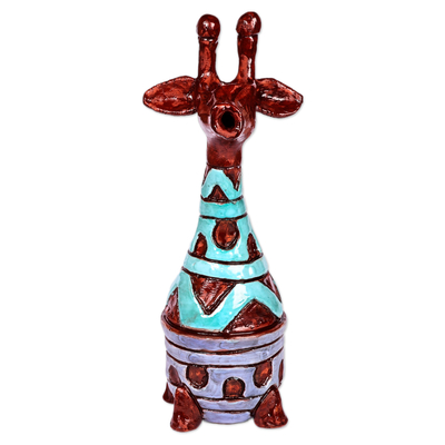 Escultura de cerámica - Escultura de jirafa de cerámica hecha a mano con detalles ondulados