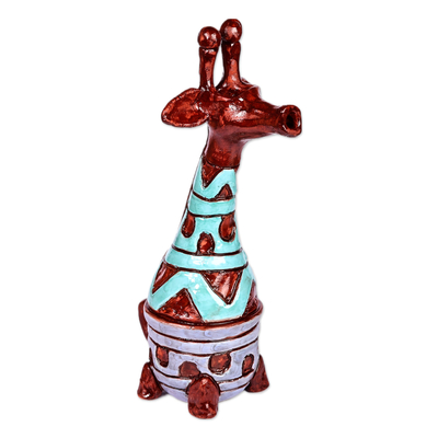 Ceramic sculpture, 'Giraffe's Waves' - Handcrafted Ceramic Giraffe Sculpture with Wavy Details