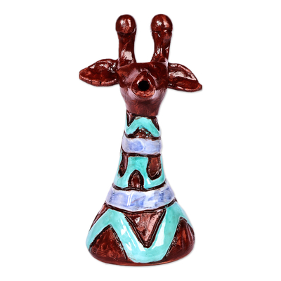 Escultura de cerámica - Escultura de jirafa de cerámica con ondas azules y moradas